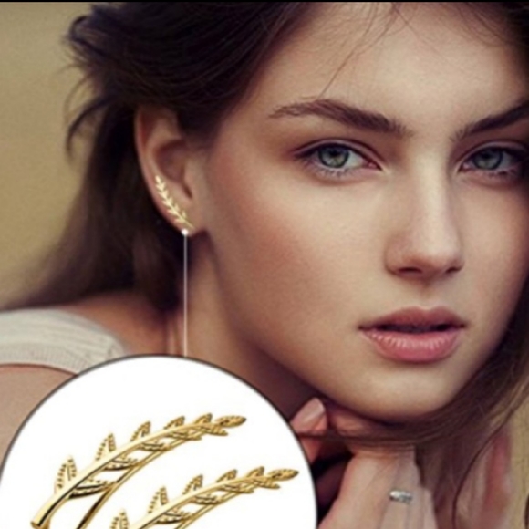 ✨24K Gold Plated Olive Leave Crawler Cuff Earrings - Picture 3 of 6